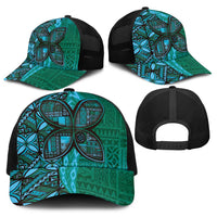 Samoan Pacific Tribal Flower Geometric Art Tattoos Baseball Net Cap Siapo Pattern Turquoise Tide LT03 - Polynesian Pride