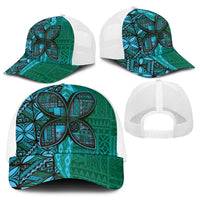 Samoan Pacific Tribal Flower Geometric Art Tattoos Baseball Net Cap Siapo Pattern Turquoise Tide LT03 - Polynesian Pride