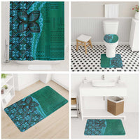 Samoan Pacific Tribal Flower Geometric Art Tattoos Bathroom Set Siapo Pattern Turquoise Tide - Polynesian Pride