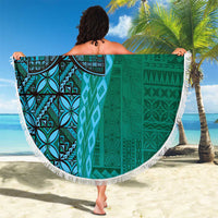 Samoan Pacific Tribal Flower Geometric Art Tattoos Beach Blanket Siapo Pattern Turquoise Tide - Polynesian Pride