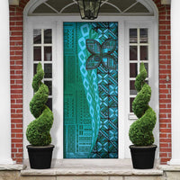 Samoan Pacific Tribal Flower Geometric Art Tattoos Door Cover Siapo Pattern Turquoise Tide - Polynesian Pride