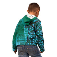 Samoan Pacific Tribal Flower Geometric Art Tattoos Kid Hoodie Siapo Pattern Turquoise Tide - Polynesian Pride