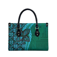 Samoan Pacific Tribal Flower Geometric Art Tattoos Leather Bag Siapo Pattern Turquoise Tide - Polynesian Pride