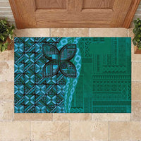 Samoan Pacific Tribal Flower Geometric Art Tattoos Rubber Doormat Siapo Pattern Turquoise Tide - Polynesian Pride