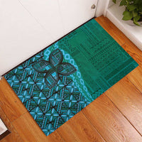 Samoan Pacific Tribal Flower Geometric Art Tattoos Rubber Doormat Siapo Pattern Turquoise Tide - Polynesian Pride