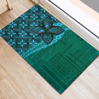 Samoan Pacific Tribal Flower Geometric Art Tattoos Rubber Doormat Siapo Pattern Turquoise Tide - Polynesian Pride