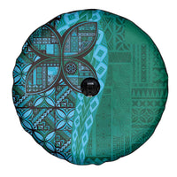 Samoan Pacific Tribal Flower Geometric Art Tattoos Spare Tire Cover Siapo Pattern Turquoise Tide - Polynesian Pride