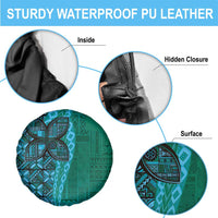 Samoan Pacific Tribal Flower Geometric Art Tattoos Spare Tire Cover Siapo Pattern Turquoise Tide - Polynesian Pride