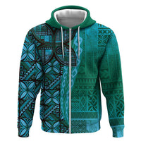 Samoan Pacific Tribal Flower Geometric Art Tattoos Zip Hoodie Siapo Pattern Turquoise Tide - Polynesian Pride