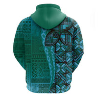 Samoan Pacific Tribal Flower Geometric Art Tattoos Zip Hoodie Siapo Pattern Turquoise Tide - Polynesian Pride