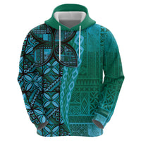 Samoan Pacific Tribal Flower Geometric Art Tattoos Zip Hoodie Siapo Pattern Turquoise Tide - Polynesian Pride