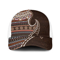 Fijian Masi Tribal Tattoos Art Pattern Baseball Net Cap Brown Color Half Style LT03 One Size White Brown - Polynesian Pride
