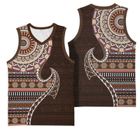 Fijian Masi Tribal Tattoos Art Pattern Basketball Jersey Brown Color Half Style - Polynesian Pride