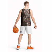 Fijian Masi Tribal Tattoos Art Pattern Basketball Jersey Brown Color Half Style - Polynesian Pride