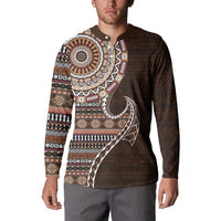 Fijian Masi Tribal Tattoos Art Pattern Button Sweatshirt Brown Color Half Style - Polynesian Pride