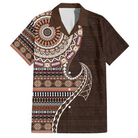 Fijian Masi Tribal Tattoos Art Pattern Family Matching Long Sleeve Bodycon Dress and Hawaiian Shirt Brown Color Half Style - Polynesian Pride