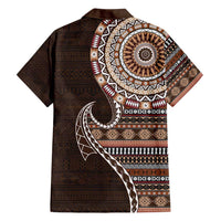 Fijian Masi Tribal Tattoos Art Pattern Family Matching Long Sleeve Bodycon Dress and Hawaiian Shirt Brown Color Half Style - Polynesian Pride