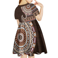 Fijian Masi Tribal Tattoos Art Pattern Kid Short Sleeve Dress Brown Color Half Style - Polynesian Pride