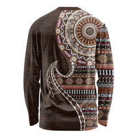 Fijian Masi Tribal Tattoos Art Pattern Long Sleeve Shirt Brown Color Half Style - Polynesian Pride