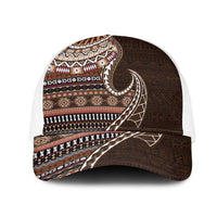 Fijian Masi Tribal Tattoos Art Pattern Mesh Trucker Cap Brown Color Half Style - Polynesian Pride