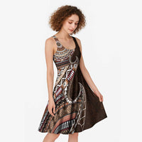 Fijian Masi Tribal Tattoos Art Pattern Midi Dress Brown Color Half Style - Polynesian Pride
