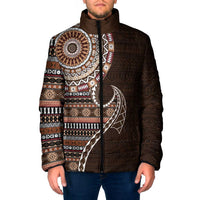 Fijian Masi Tribal Tattoos Art Pattern Padded Jacket Brown Color Half Style - Polynesian Pride