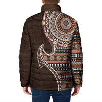 Fijian Masi Tribal Tattoos Art Pattern Padded Jacket Brown Color Half Style - Polynesian Pride