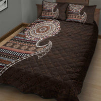 Fijian Masi Tribal Tattoos Art Pattern Quilt Bed Set Brown Color Half Style - Polynesian Pride