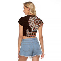 Fijian Masi Tribal Tattoos Art Pattern Raglan Cropped T Shirt Brown Color Half Style - Polynesian Pride