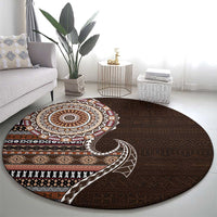 Fijian Masi Tribal Tattoos Art Pattern Round Carpet Brown Color Half Style - Polynesian Pride