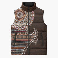 Fijian Masi Tribal Tattoos Art Pattern Sleeveless Puffer Jacket Brown Color Half Style - Polynesian Pride