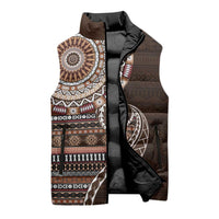 Fijian Masi Tribal Tattoos Art Pattern Sleeveless Puffer Jacket Brown Color Half Style - Polynesian Pride