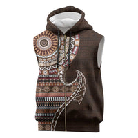 Fijian Masi Tribal Tattoos Art Pattern Sleeveless Zip Hoodie Brown Color Half Style - Polynesian Pride