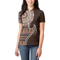 Fijian Masi Tribal Tattoos Art Pattern Women Polo Shirt Brown Color Half Style - Polynesian Pride