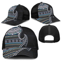 Fijian Masi Tribal Tattoos Art Pattern Baseball Net Cap Navy Color Half Style - Polynesian Pride