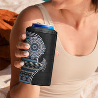 Fijian Masi Tribal Tattoos Art Pattern 4 in 1 Can Cooler Tumbler Navy Color Half Style - Polynesian Pride