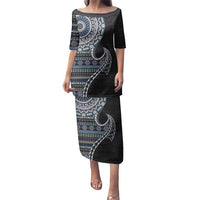 Fijian Masi Tribal Tattoos Art Pattern Family Matching Puletasi and Hawaiian Shirt Navy Color Half Style - Polynesian Pride