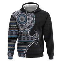 Fijian Masi Tribal Tattoos Art Pattern Hoodie Navy Color Half Style - Polynesian Pride