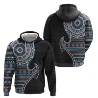 Fijian Masi Tribal Tattoos Art Pattern Hoodie Navy Color Half Style - Polynesian Pride