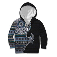 Fijian Masi Tribal Tattoos Art Pattern Kid Hoodie Navy Color Half Style - Polynesian Pride