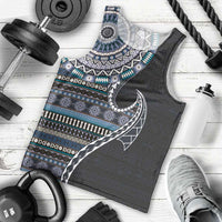 Fijian Masi Tribal Tattoos Art Pattern Men Tank Top Navy Color Half Style - Polynesian Pride