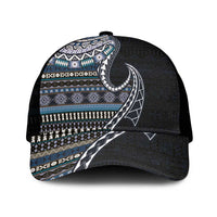 Fijian Masi Tribal Tattoos Art Pattern Mesh Trucker Cap Navy Color Half Style LT03 One Size Black Navy - Polynesian Pride