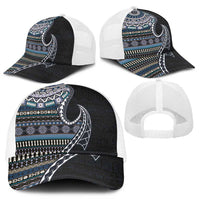 Fijian Masi Tribal Tattoos Art Pattern Mesh Trucker Cap Navy Color Half Style LT03 - Polynesian Pride