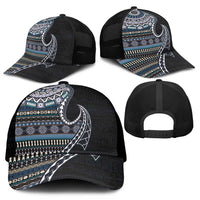 Fijian Masi Tribal Tattoos Art Pattern Mesh Trucker Cap Navy Color Half Style LT03 - Polynesian Pride