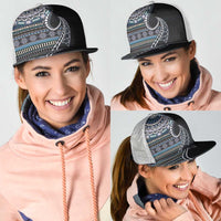 Fijian Masi Tribal Tattoos Art Pattern Mesh Trucker Cap Navy Color Half Style - Polynesian Pride