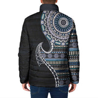 Fijian Masi Tribal Tattoos Art Pattern Padded Jacket Navy Color Half Style - Polynesian Pride