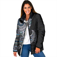 Fijian Masi Tribal Tattoos Art Pattern Padded Jacket Navy Color Half Style - Polynesian Pride