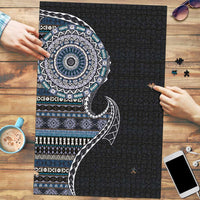 Fijian Masi Tribal Tattoos Art Pattern Puzzle Navy Color Half Style - Polynesian Pride