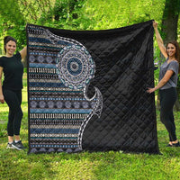 Fijian Masi Tribal Tattoos Art Pattern Quilt Navy Color Half Style - Polynesian Pride
