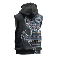 Fijian Masi Tribal Tattoos Art Pattern Sleeveless Zip Hoodie Navy Color Half Style - Polynesian Pride